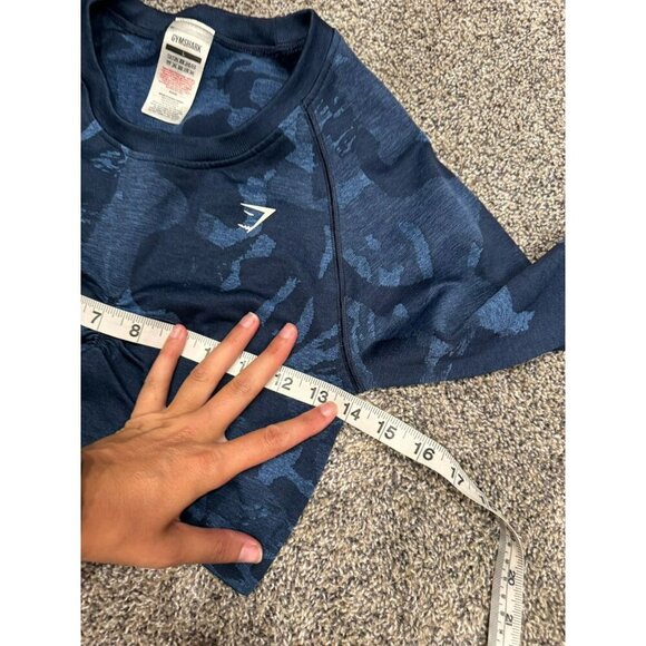 Gym Shark Adapt Camo Seamless Long Sleeve Crop Blue Large EUC - Picture 5 of 5